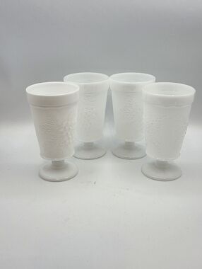 Vintage Milkglass Harvest Grape Footed Goblets